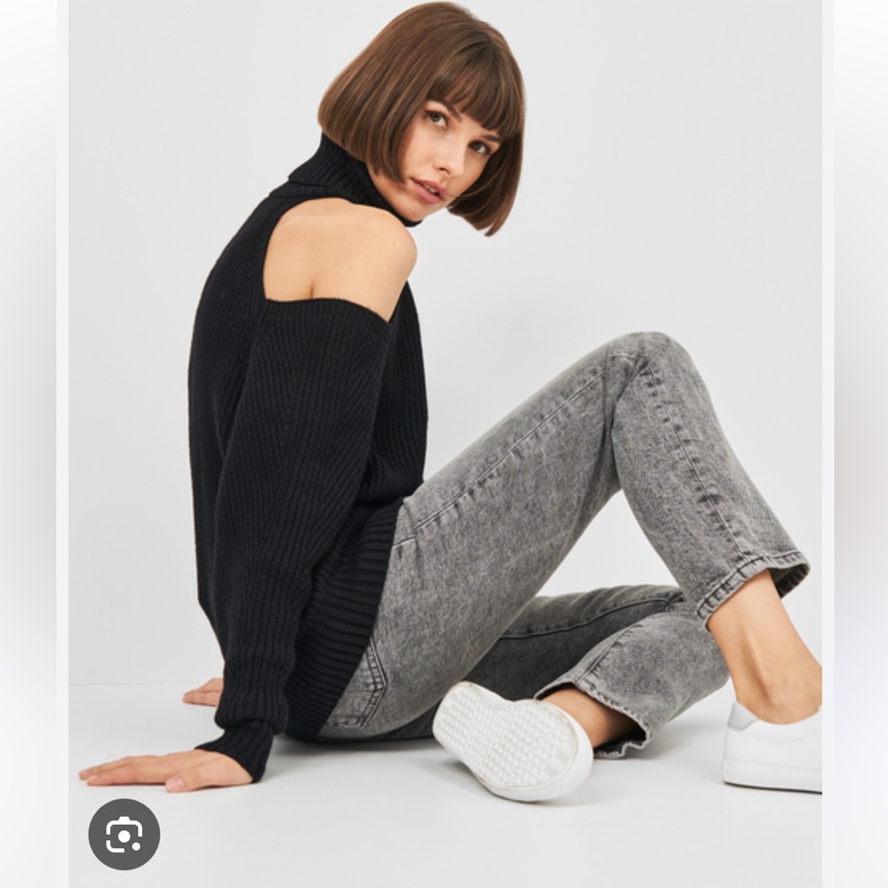 Zara Cold Shoulder Knit Turtleneck Sweater Black
